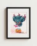 Misdreavus Sweet Tooth Halloween watercolour Pokémon art print in a black frame with white mat