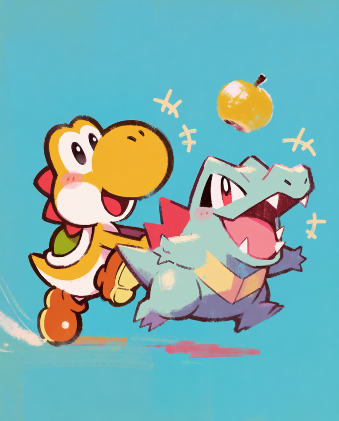 Yoshi & Totodile Pokémon fan art print — limited edition of 5