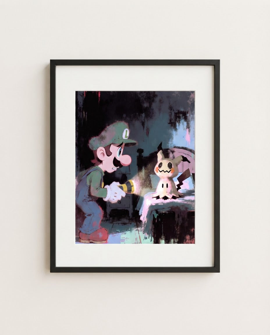 Luigi and Mimikyu framed art print
