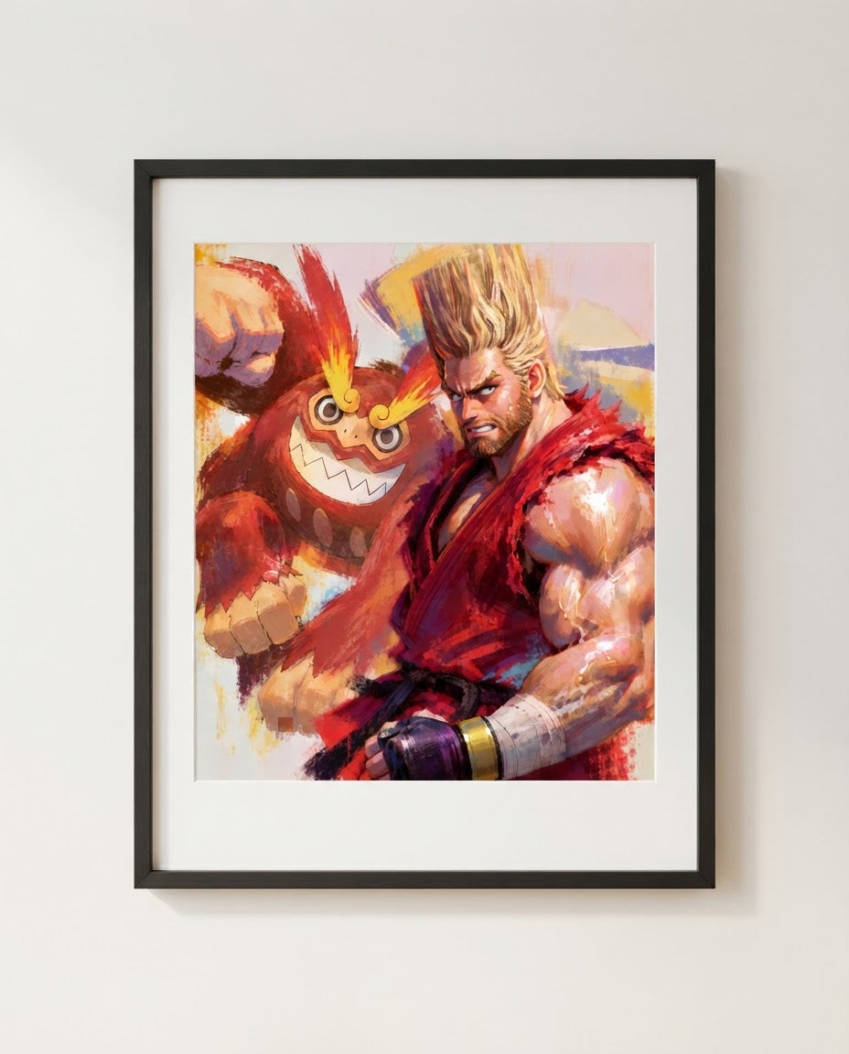 Paul Phoenix & Darmanitan art print framed on a wall — Tekken Pokémon crossover by Dammit.png