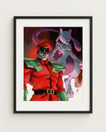 M. Bison & Mewtwo art print framed on a wall — Street Fighter Pokémon crossover by Dammit.png