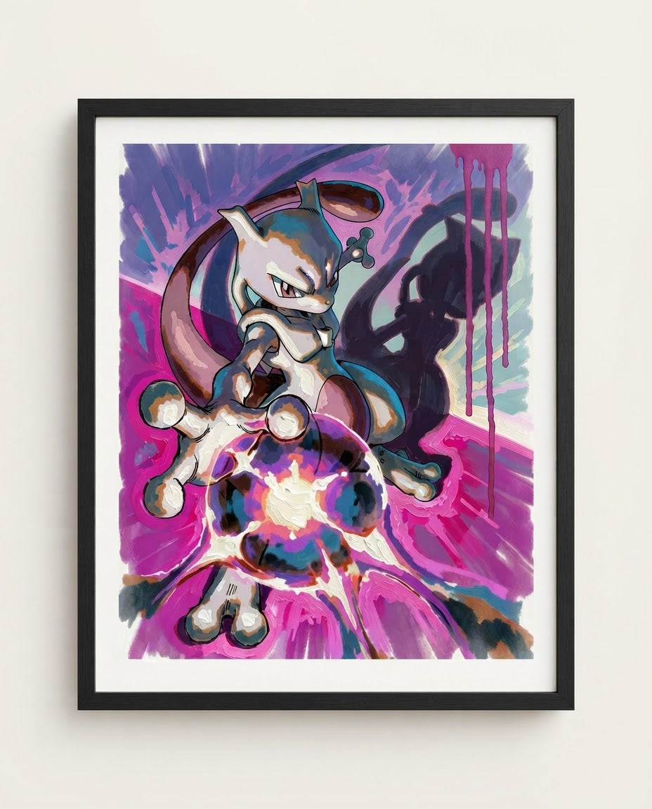Mewtwo — Psystrike impasto art print framed on a wall