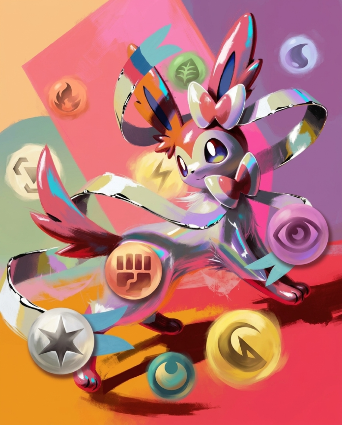 Sylveon — Energy Ribbon illustration, Sylveon with holographic ribbons and energy orbs