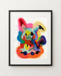 Mimikyu — Still Cute spray paint art print framed on a wall