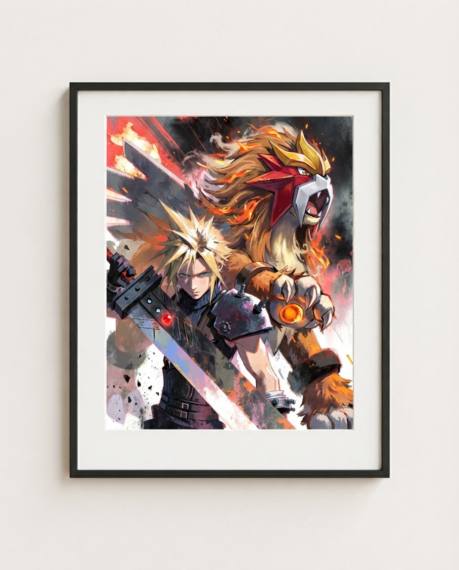 Cloud and Entei framed art print
