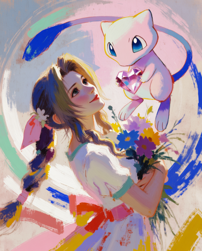 Aerith and Mew artwork