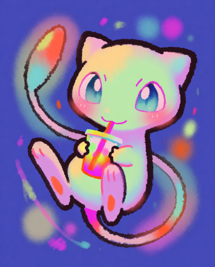 Mew — Bubble Tea neon kawaii illustration by Dammit.png