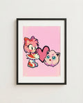 Amy Rose & Jigglypuff kawaii art print framed on a wall — Sonic Pokémon crossover by Dammit.png