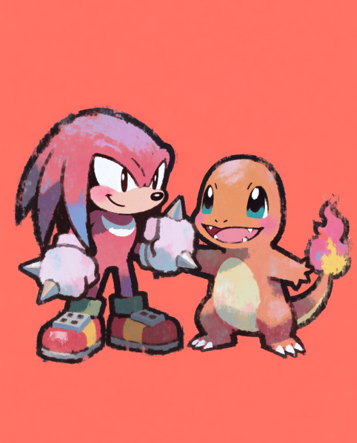 Knuckles & Charmander Pokémon fan art print — limited edition of 5