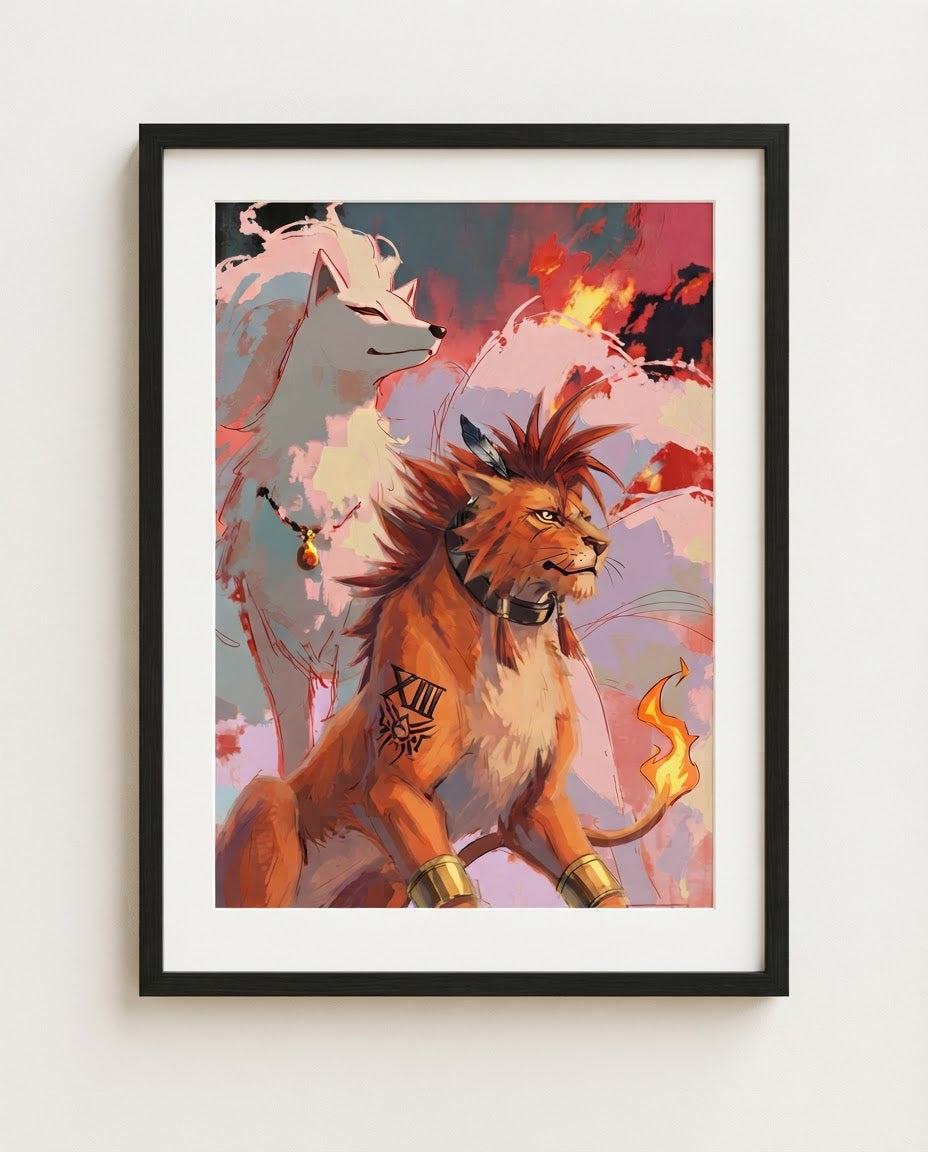 Red XIII and Ninetales framed art print
