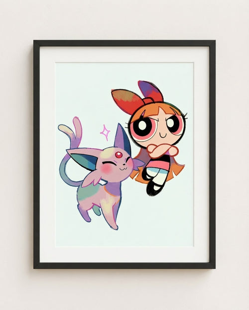 Blossom and Espeon framed art print
