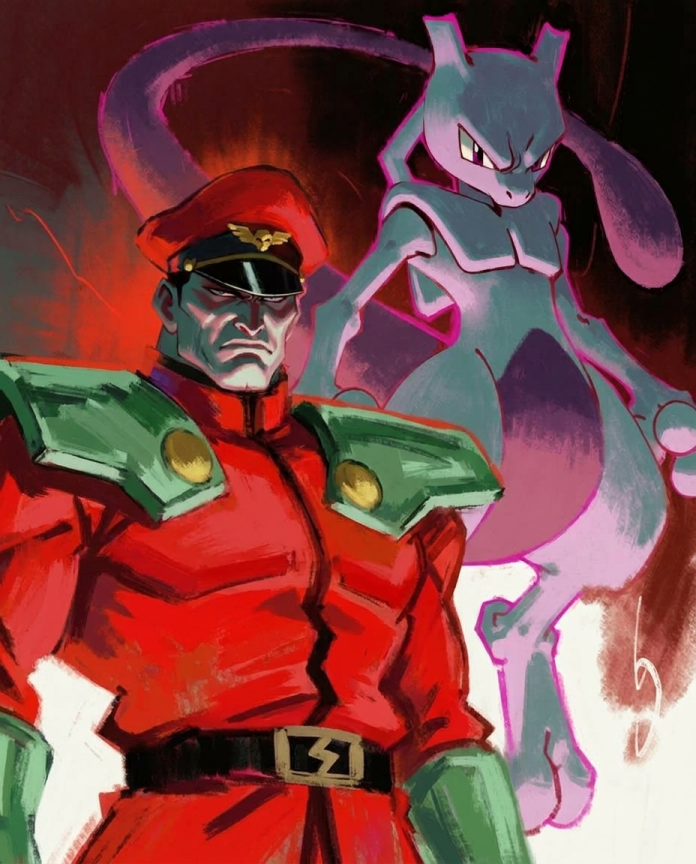 M. Bison & Mewtwo Pokémon fan art print — limited edition of 5