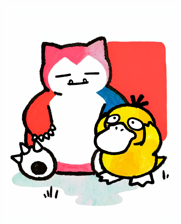 Snorlax & Psyduck — Nap Time ink wash illustration by Dammit.png