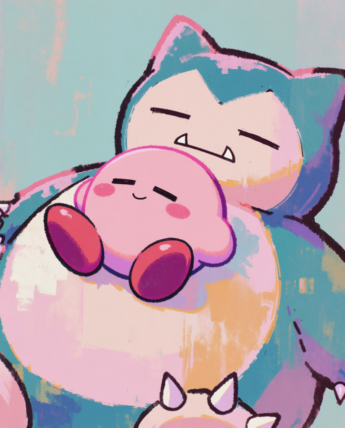 Kirby & Snorlax Pokémon fan art print — limited edition of 5