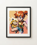 Misty & Psyduck art print framed on a wall