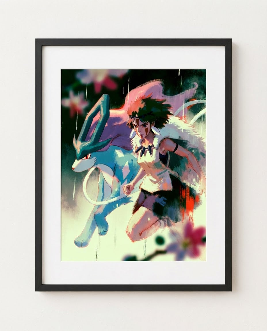 San and Suicune framed art print