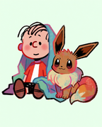Linus & Eevee — Security Blanket illustration, Linus and Eevee sharing a blue blanket