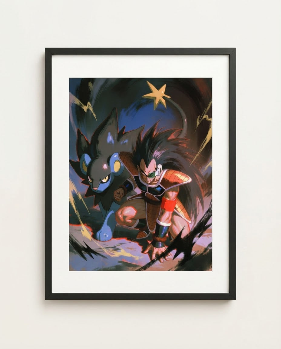 Raditz and Luxray framed art print