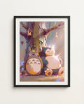 Totoro and Snorlax framed art print