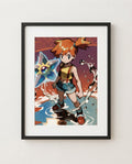 Misty & Staryu art print framed on a wall