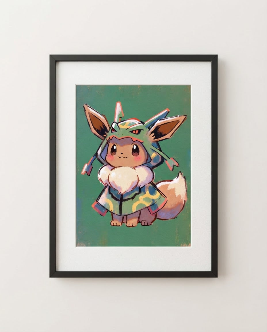 Pikachu — Charizard Hoodie kawaii art print framed on a wall