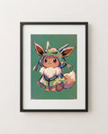 Pikachu — Charizard Hoodie kawaii art print framed on a wall