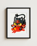 Litten Ember watercolour Pokémon starter art print in a black frame with white mat