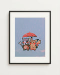 Cubone & Pikachu kawaii art print framed on a wall — Pokémon fan art by Dammit.png