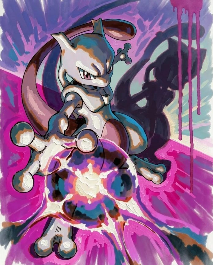 Mewtwo — Psystrike impasto painting illustration by Dammit.png