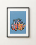 Sonic & Pikachu kawaii art print framed on a wall — Sonic Pokémon crossover by Dammit.png