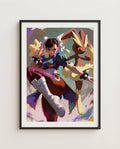 Chun-Li & Lopunny art print framed on a wall — Street Fighter Pokémon crossover by Dammit.png