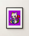 Mewtwo kawaii art print framed on a wall — Pokémon fan art by Dammit.png