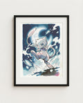 Mew psychic aura watercolour art print framed on a wall — Pokémon fan art by Dammit.png