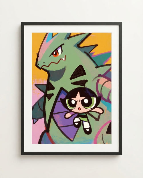 Buttercup and Tyranitar framed art print