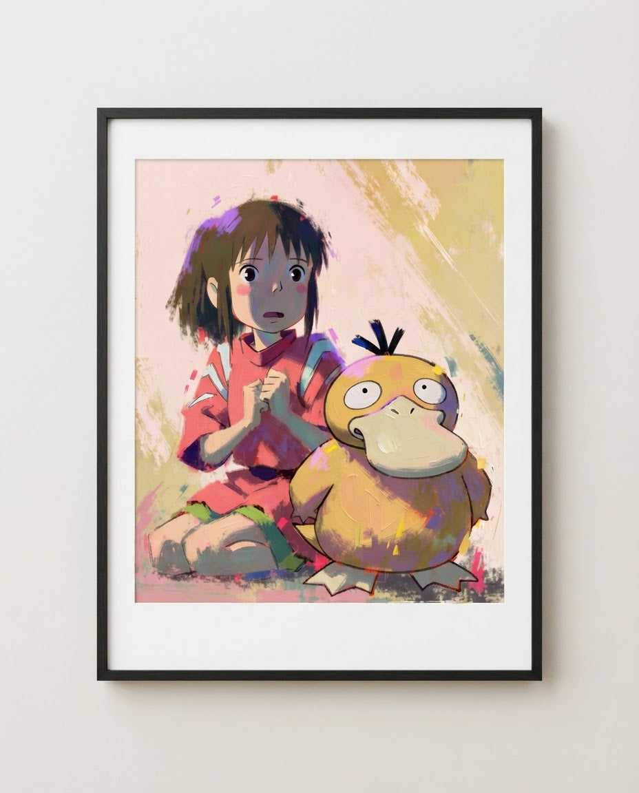 Chihiro and Psyduck framed art print