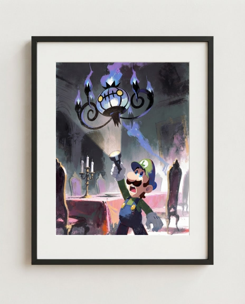 Luigi and Chandelure framed art print