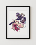 Tinkaton Gigaton Hammer watercolour Pokémon art print in a black frame with white mat