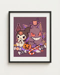 Kuromi & Gengar — Trick or Treat Halloween crossover art print framed in a black frame with white mat