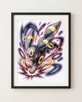 Umbreon watercolour art print framed on a wall — Pokémon fan art by Dammit.png