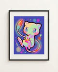Mew — Bubble Tea neon kawaii art print framed on a wall