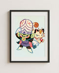 Mojo Jojo and Meowth framed art print