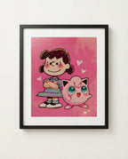 Lucy & Jigglypuff — The Doctor Is In crossover art print framed in a black frame with white mat