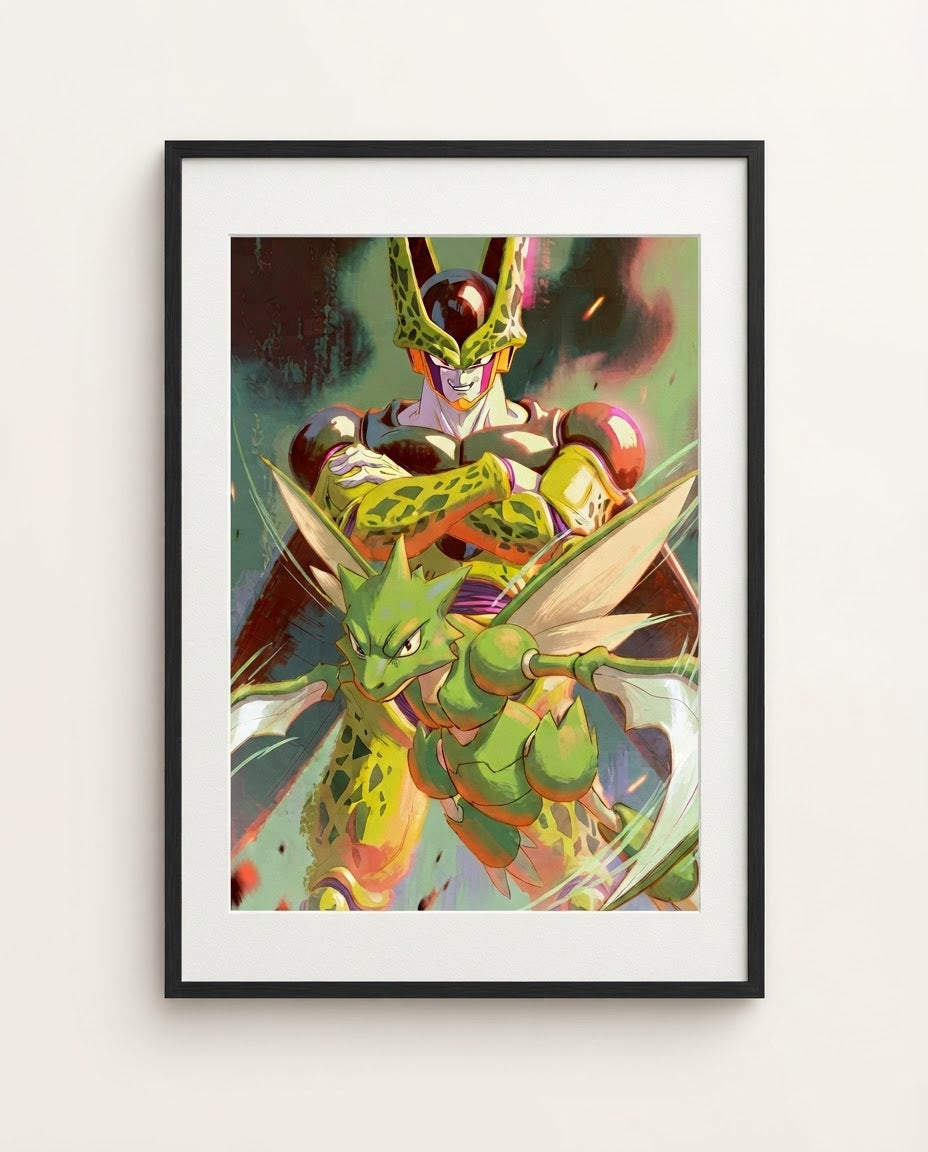 Perfect Cell and Scyther framed art print