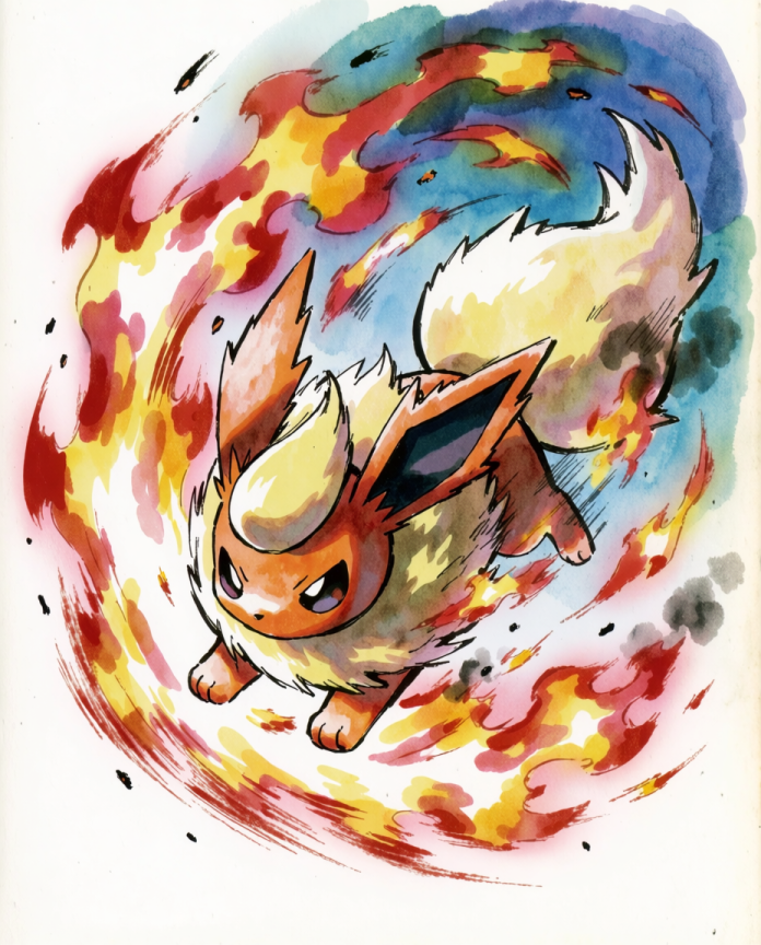 Flareon Flare Blitz Pokémon art print — limited edition of 5