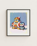 King Dedede & Piplup kawaii art print framed on a wall — Kirby Pokémon crossover by Dammit.png