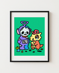 Zombie Teletubbies Tinky Winky and Cubone Halloween art print in a black frame by Dammit.png