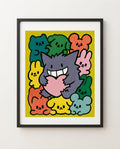 Gengar — Plushie Pile kawaii art print framed on a wall