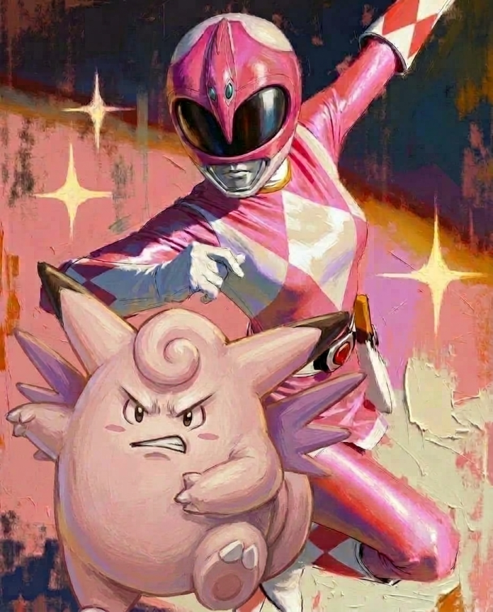 Pink Ranger and Clefable artwork