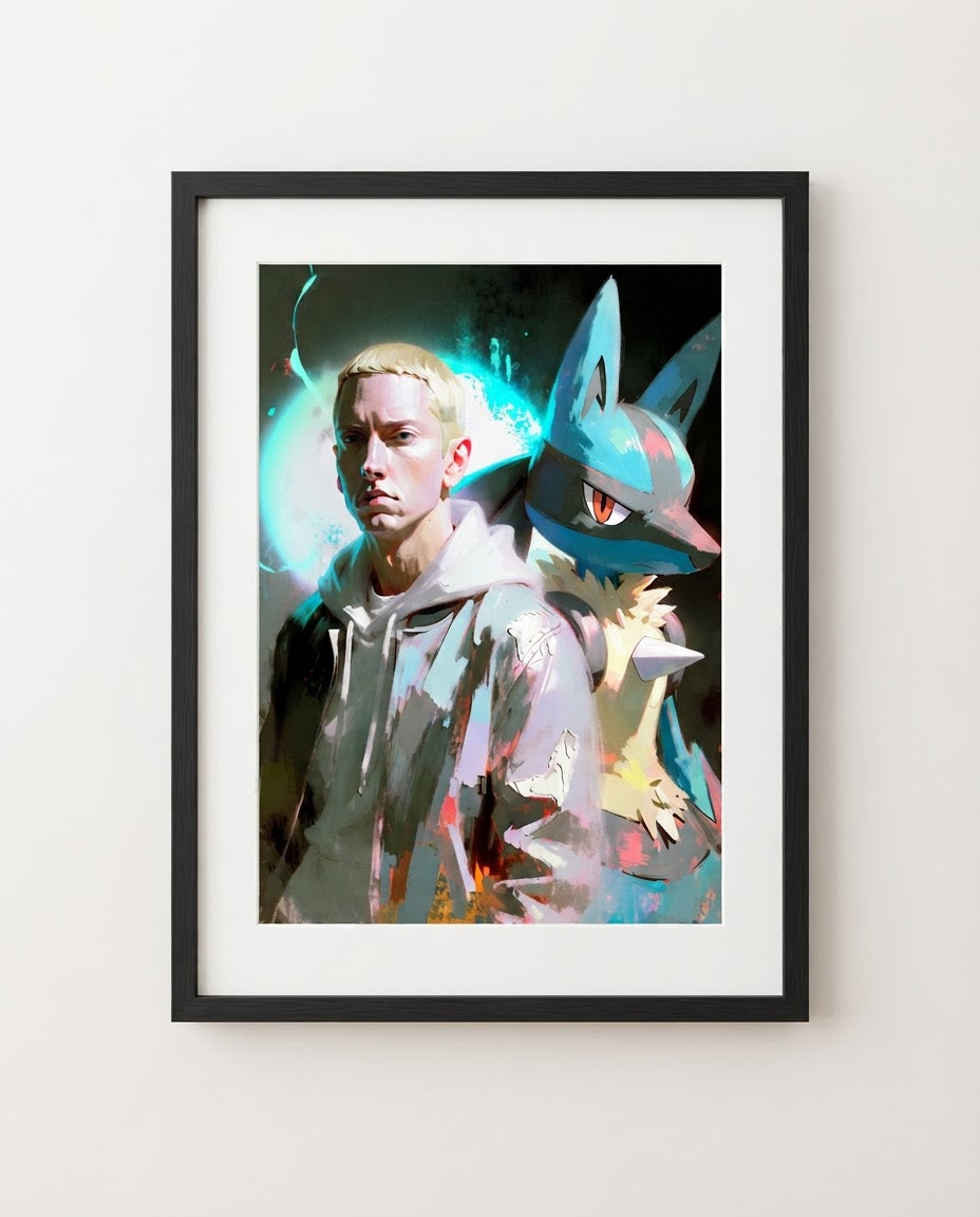 Eminem and Lucario framed art print