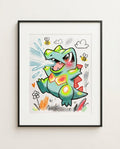 Totodile — Water Gun sketchbook art print framed on a wall